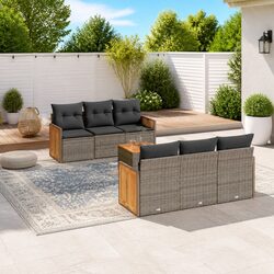 7-Piece Garden Sofa Set: Grey Poly Rattan with Cushions
