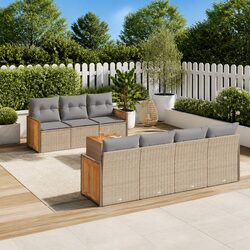 Garden Sofa Set 8 Piece Outdoor Furniture Beige Patio Seating with Cushions