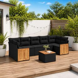 8-Piece Modular Garden Sofa Set with Acacia Wood Top