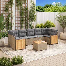 Garden Sofa Set 8 Piece Outdoor Furniture Patio Beige with Cushions Modular