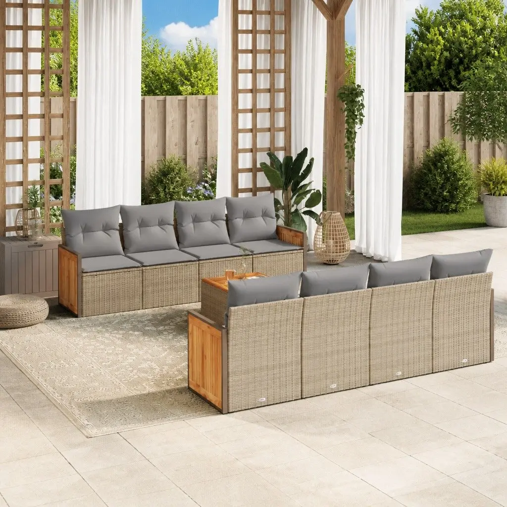 Garden Sofa Set Outdoor Furniture 9 Piece Beige Rattan Cushions Patio Seating