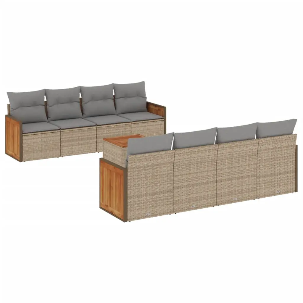 Garden Sofa Set Outdoor Furniture 9 Piece Beige Rattan Cushions Patio Seating