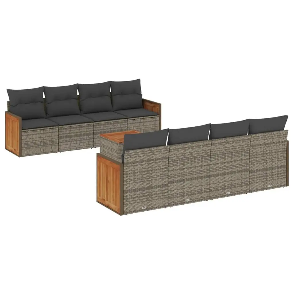 Garden Sofa Set 9 Piece Outdoor Furniture Grey Poly Rattan with Cushions Patio