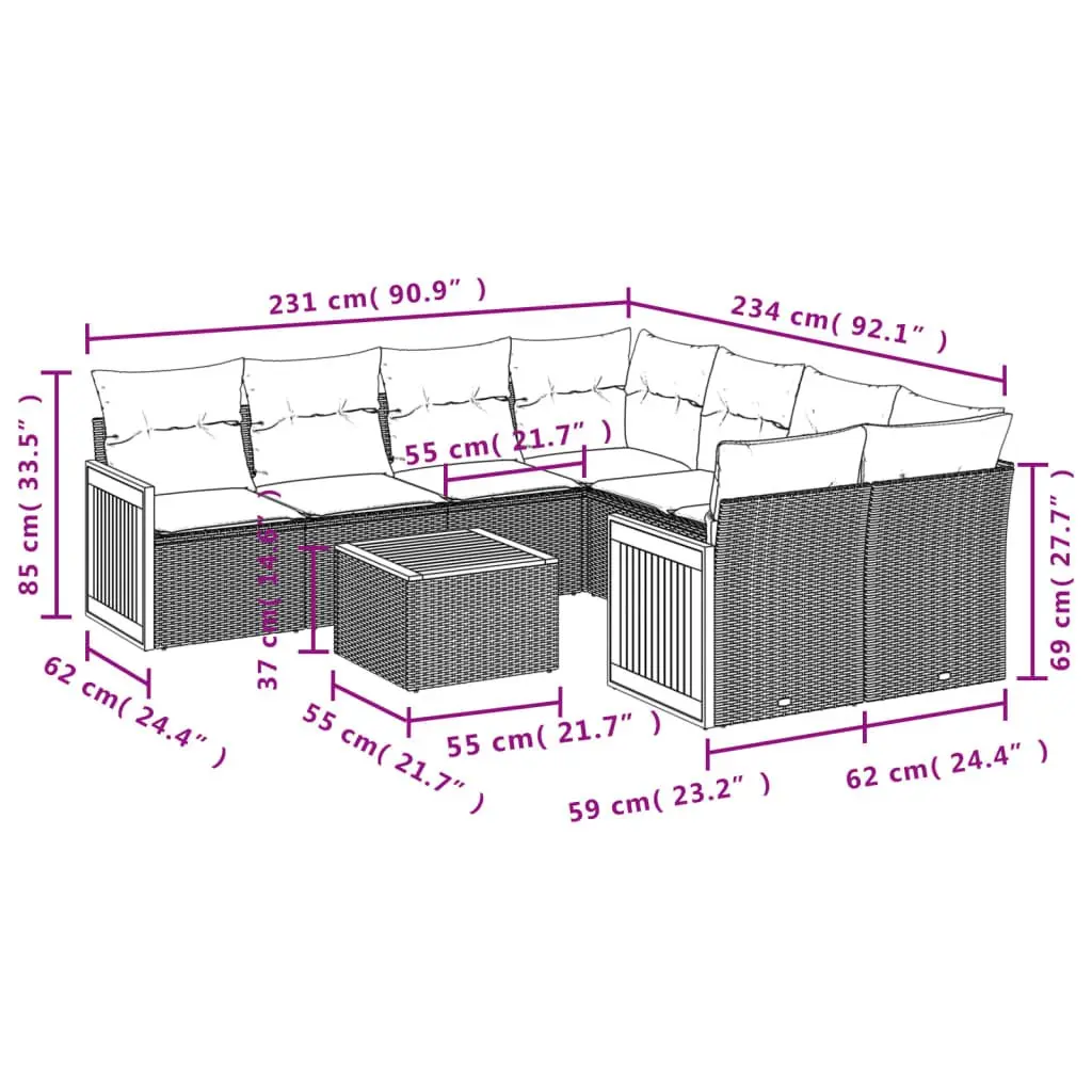 9 Piece Outdoor Garden Sofa Set