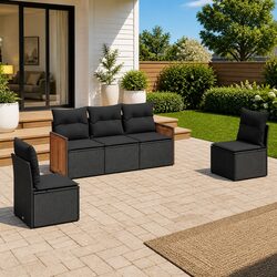 Garden Sofa Set Specifications: 5 Piece Modular Black