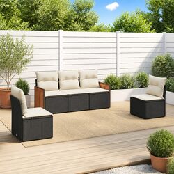 Garden Sofa Set 5 Piece Outdoor Furniture Patio Black Poly Rattan Cushions