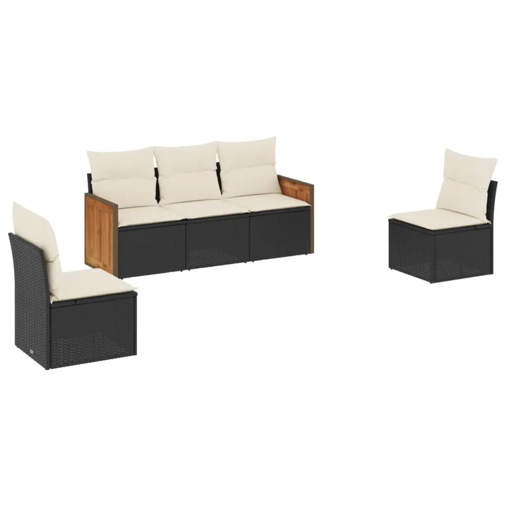 Garden Sofa Set Outdoor Furniture 5 Piece Black Poly Rattan