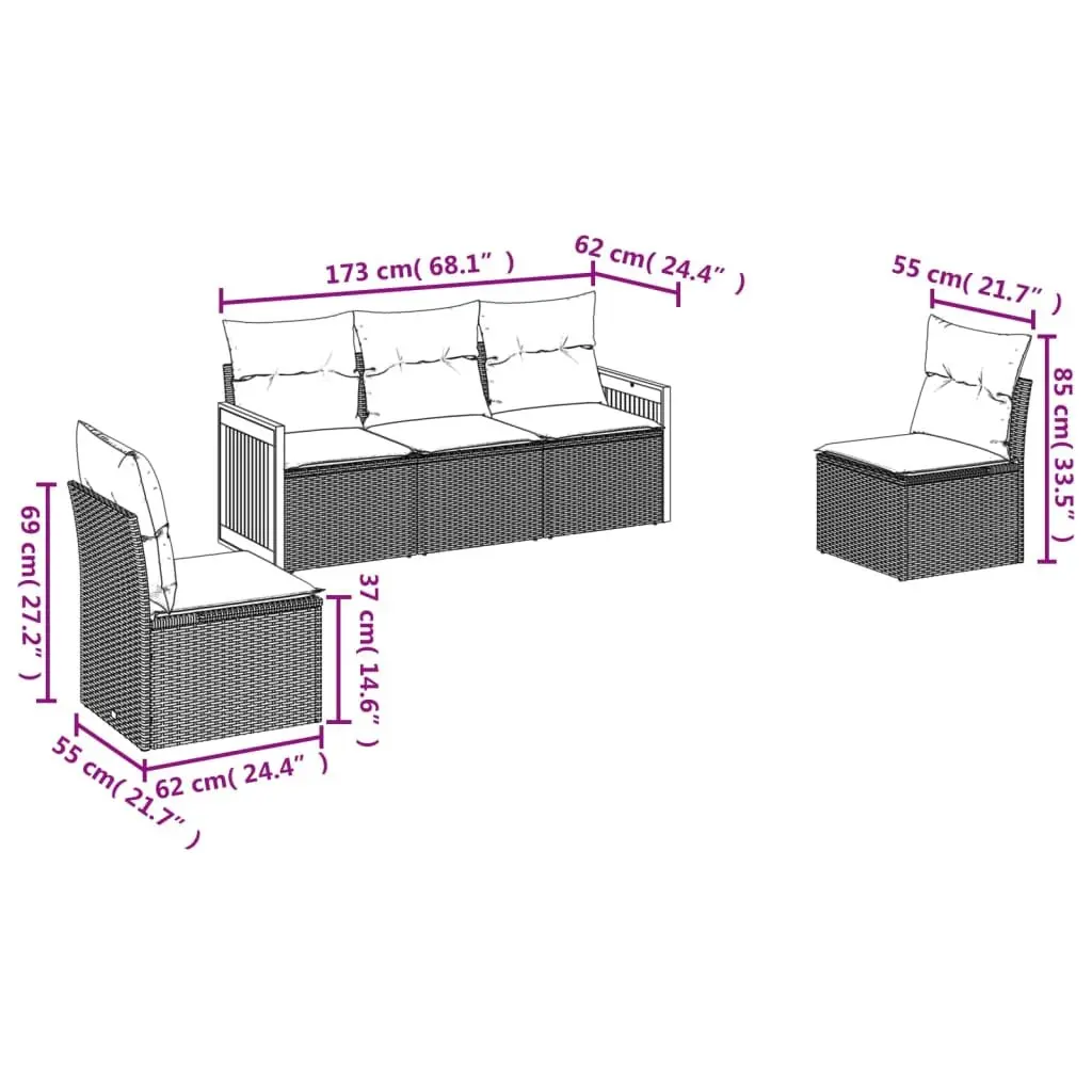 Garden Sofa Set Outdoor Furniture 5 Piece Black Poly Rattan