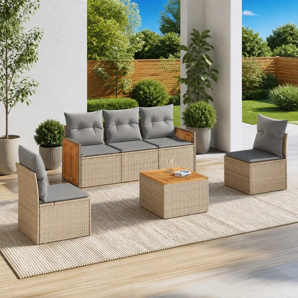 Garden Sofa Set for Outdoor Use 6 Piece Beige Rattan