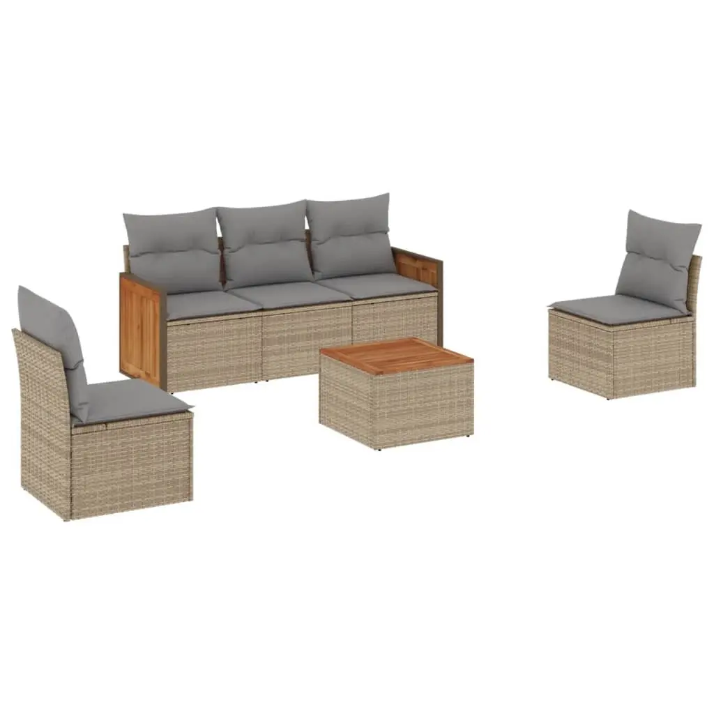 Garden Sofa Set for Outdoor Use 6 Piece Beige Rattan