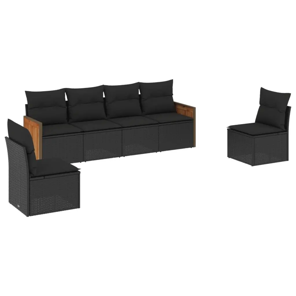 Garden Sofa Set Outdoor Furniture 6 Piece Black Poly Rattan with Cushions