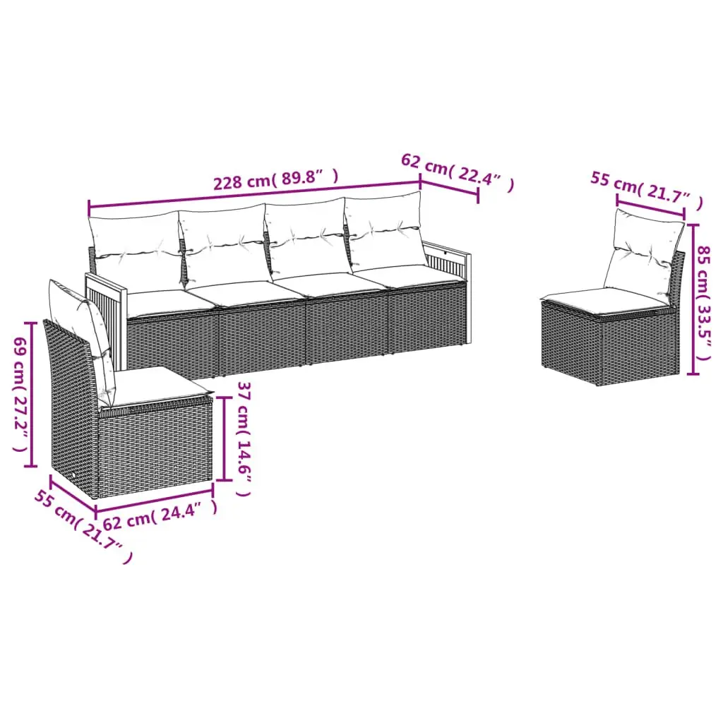 Garden Sofa Set Outdoor Furniture Patio Modular 6 Piece Grey