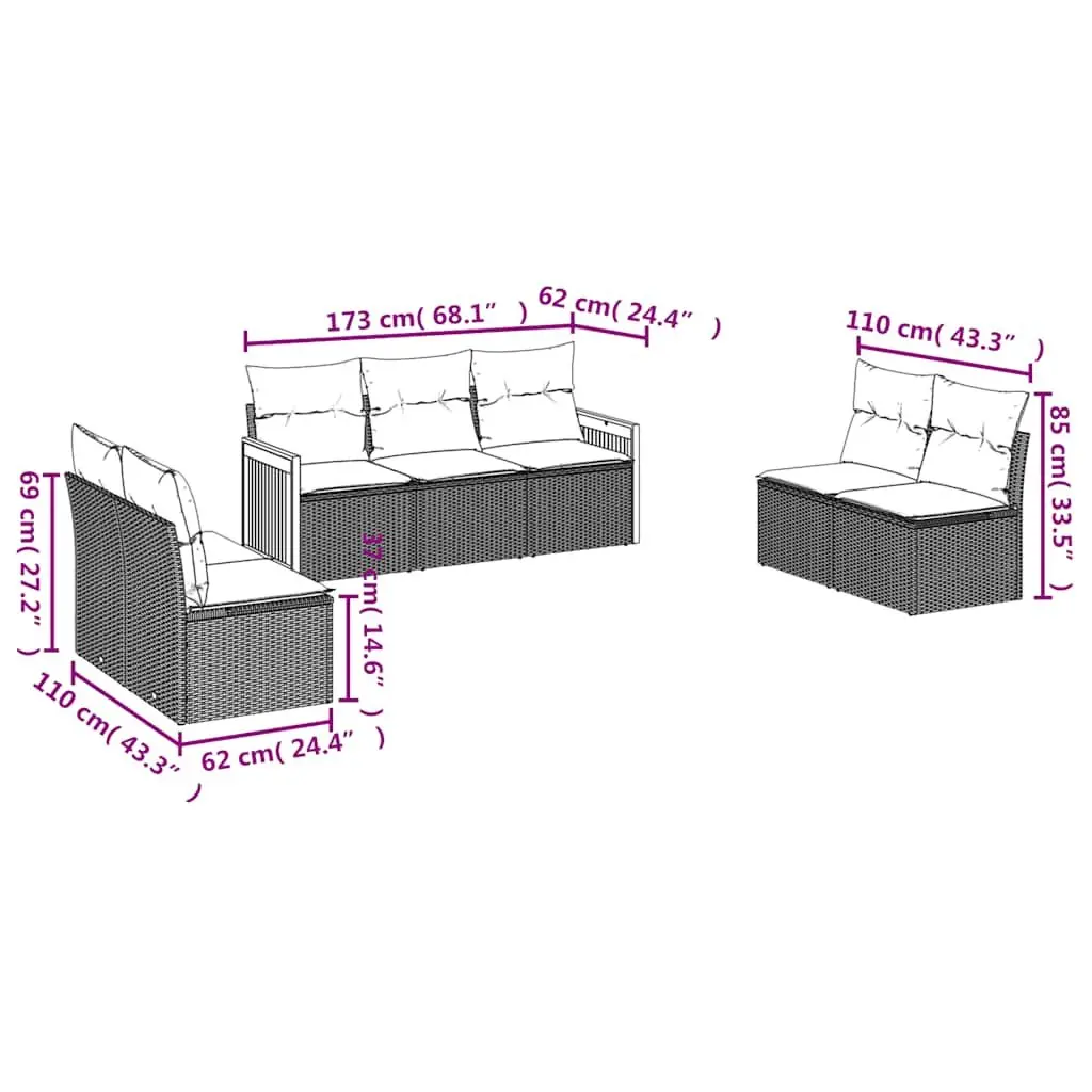 7 Piece Modular Garden Sofa Set in Black