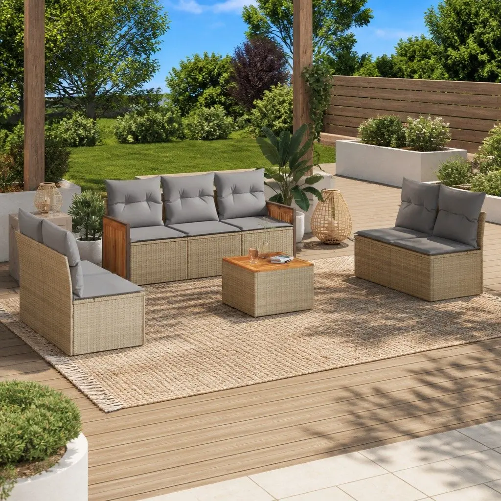 8-Piece Beige Outdoor Sofa Set with Cushions and Table