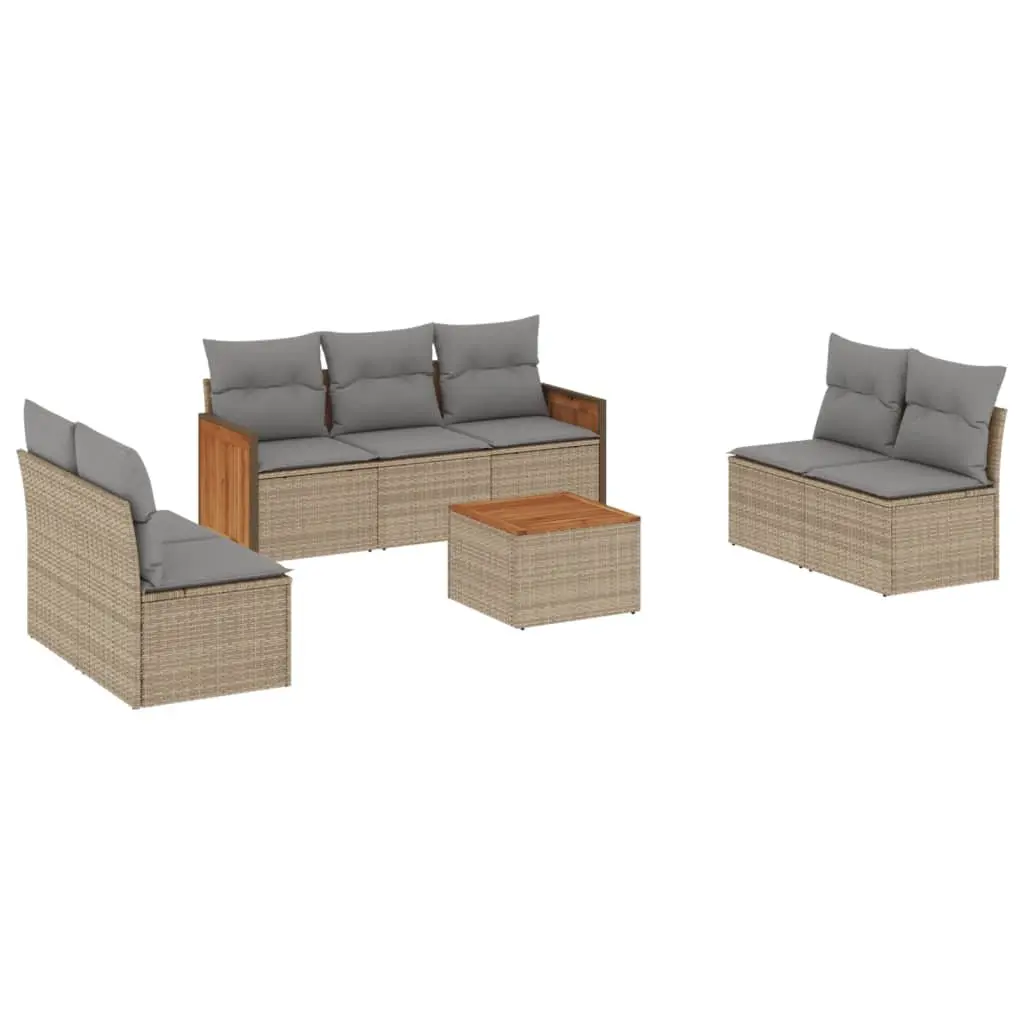8-Piece Beige Outdoor Sofa Set with Cushions and Table