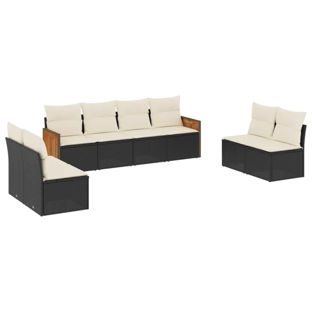 8 Piece Outdoor Garden Sofa Set for Patio Black Rattan with Cushions