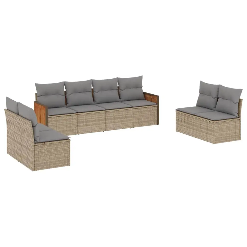 Garden Sofa Set 8 Piece Outdoor Furniture Patio Beige Cushions Modular Rattan