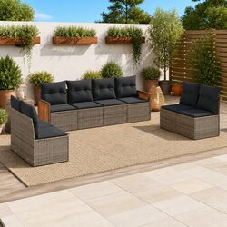 Outdoor Garden Sofa Set 8 Piece Modular Patio Furniture Grey Cushions