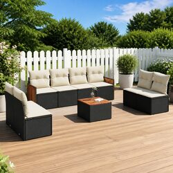 Garden Sofa Set: 9-Piece Modular Black Rattan with Cushions