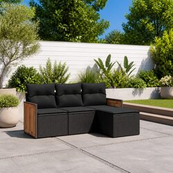 4 Piece Garden Sofa Set Outdoor Patio Furniture Black Poly Rattan Padded