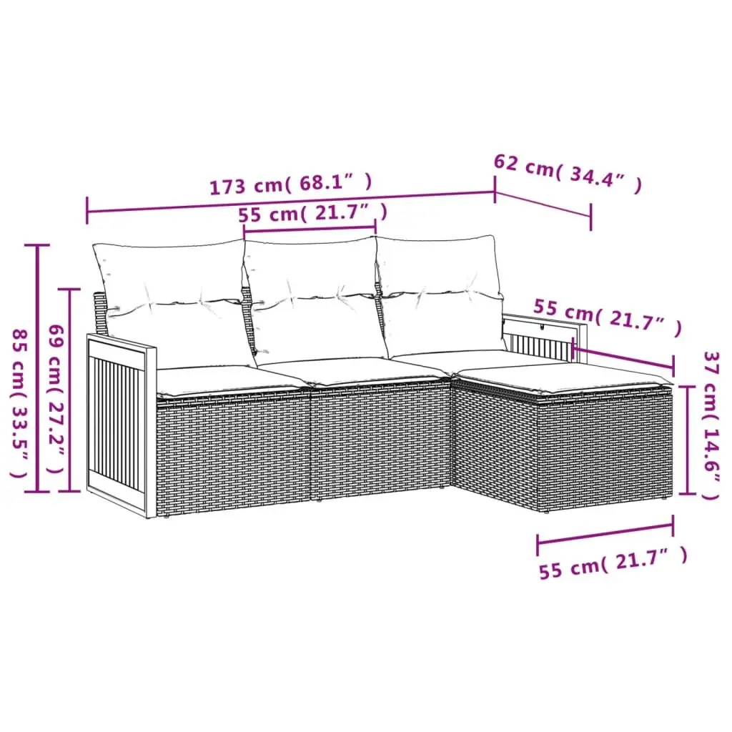 Garden Sofa Set Outdoor Patio Furniture 4 Piece Black Poly Rattan