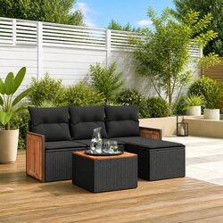 Specifications of 5-Piece Black Rattan Garden Sofa Set