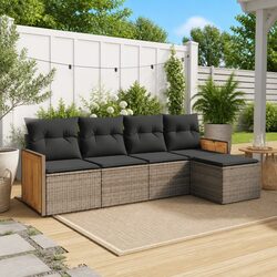 5 Piece Garden Sofa Set Outdoor Patio Furniture with Cushions Grey Poly Rattan