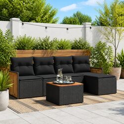 6 Piece Garden Sofa Set with PE Rattan and Acacia Wood