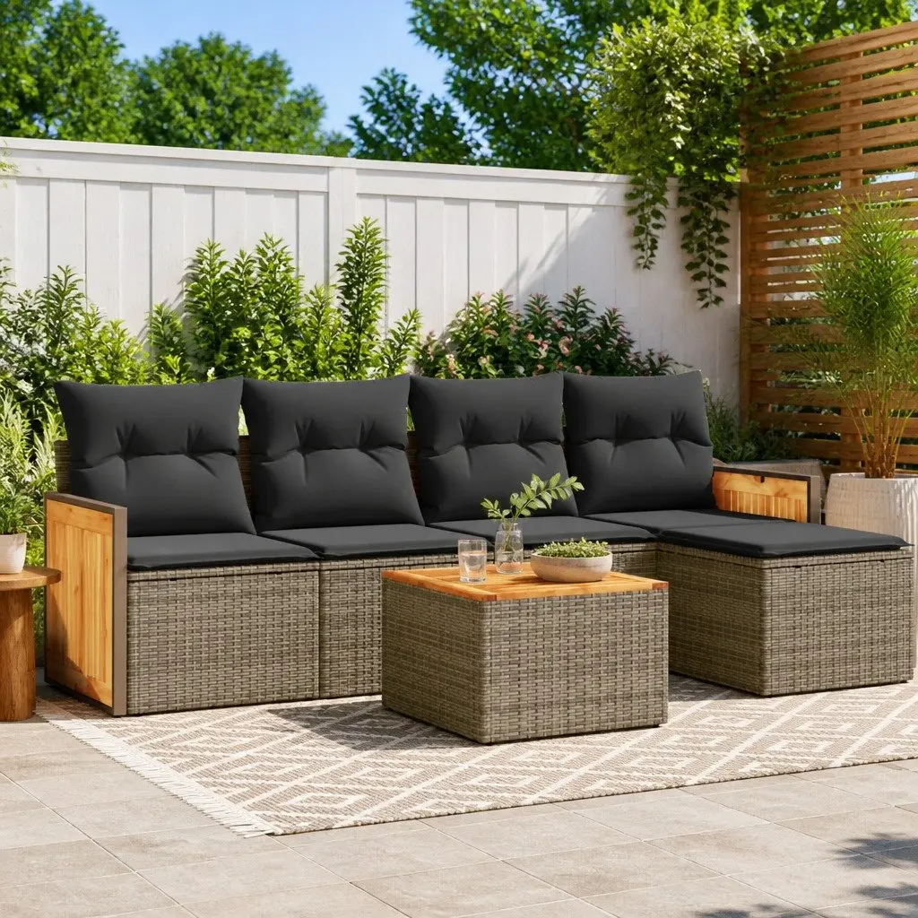 Garden Sofa Set Outdoor Furniture 6 Piece Modular Grey Poly Rattan