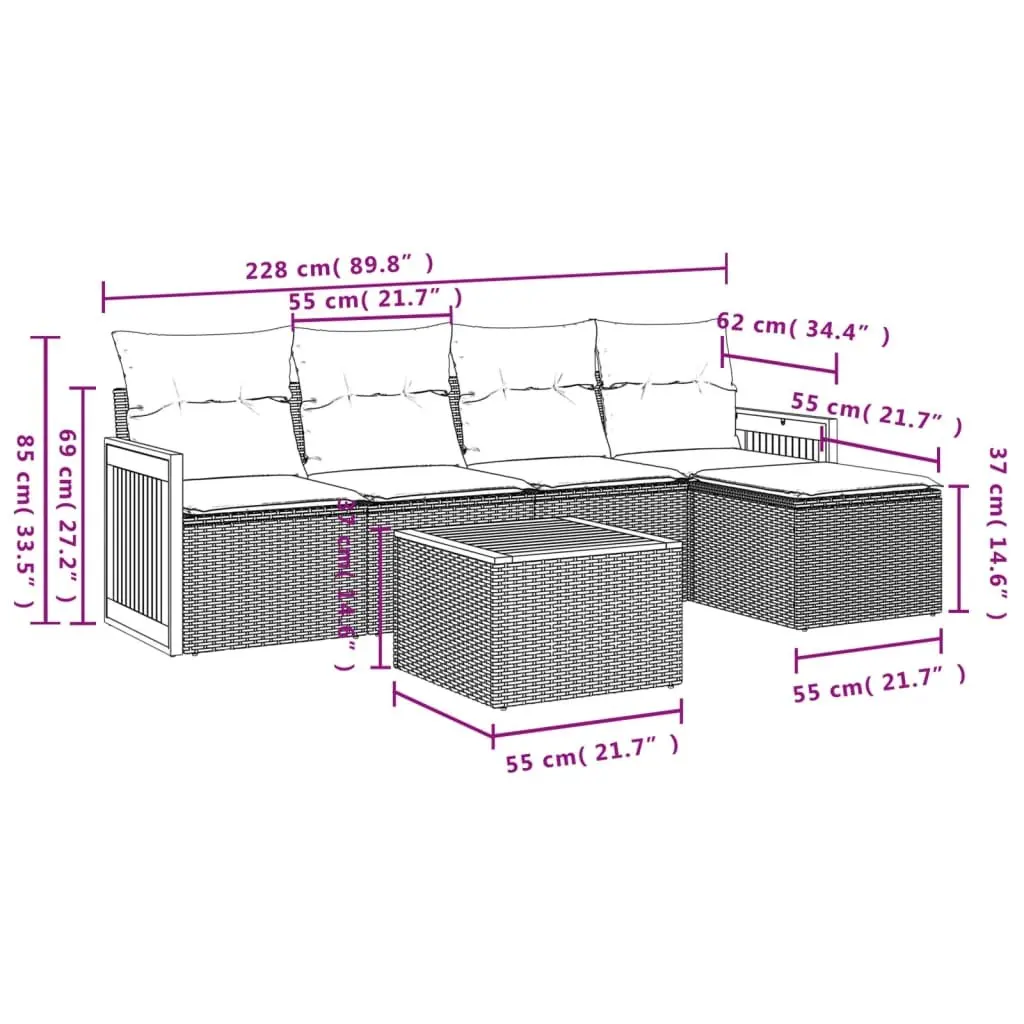Garden Sofa Set Outdoor Furniture 6 Piece Modular Grey Poly Rattan