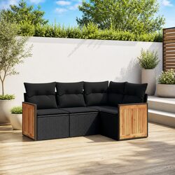 4 Piece Modular Garden Sofa Set in Black with Cushions