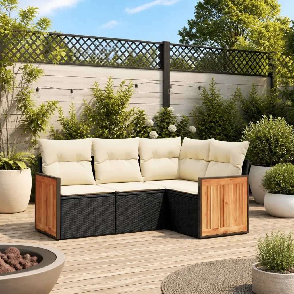 4 Piece Black Poly Rattan Sofa Set