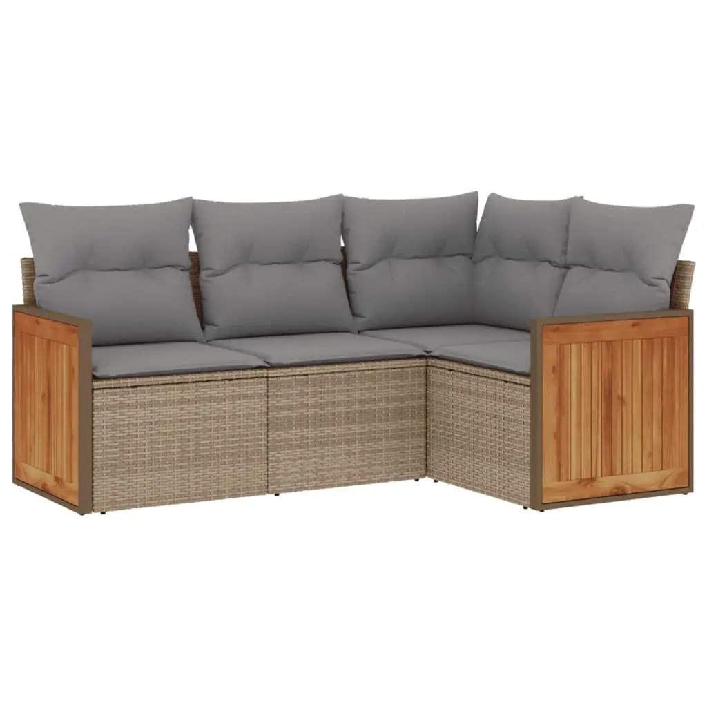 Outdoor Furniture Modular Sofa Set 4 Piece Beige Poly Rattan with Cushions for Patio Garden