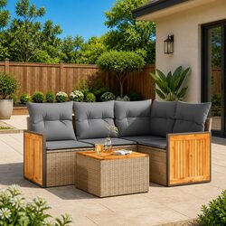 Outdoor 5-Piece Sofa Set Specifications: Beige Rattan