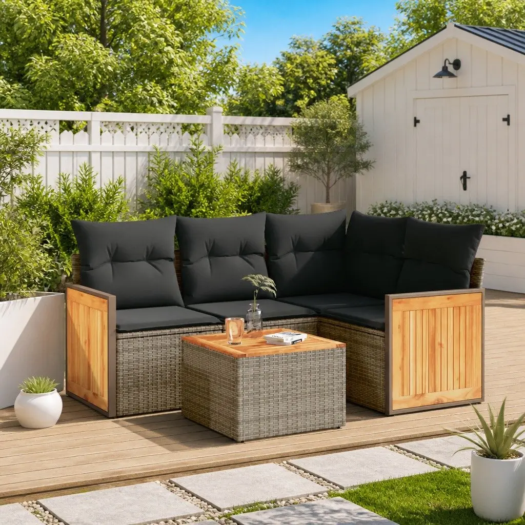 5 Piece Garden Sofa Set with Grey Cushions