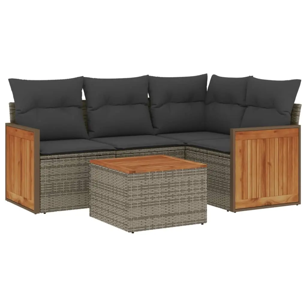 5 Piece Garden Sofa Set with Grey Cushions