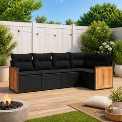 5-Piece Garden Sofa Set with Cushions - Black