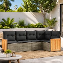 Garden Sofa Set: 5 Pieces, Grey Poly Rattan Construction