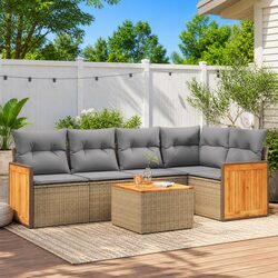 6 Piece Garden Sofa Set: Beige Poly Rattan and Cushions
