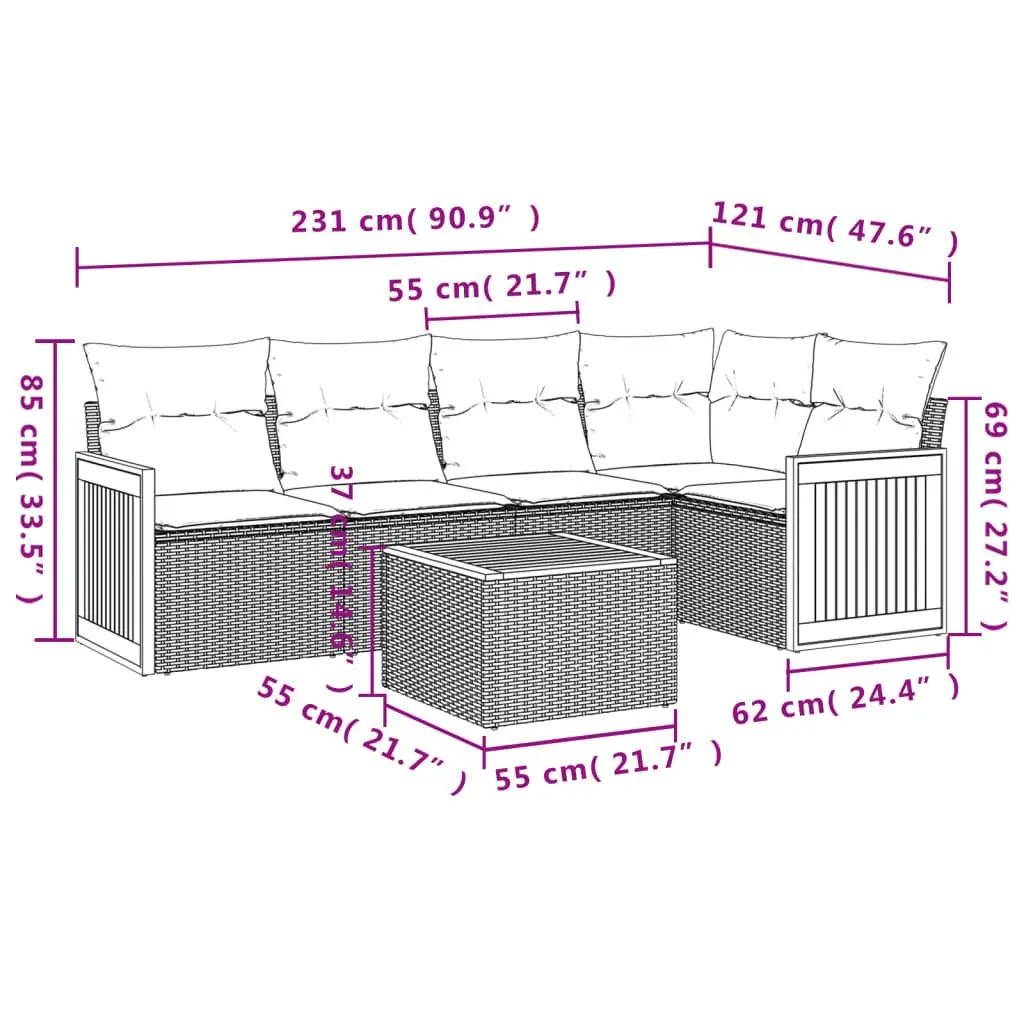 Garden Sofa Set 6 Piece Outdoor Furniture Patio Beige Poly Rattan with Cushions
