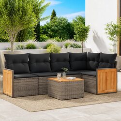 Garden Sofa Set 6 Piece Outdoor Furniture Grey Poly Rattan Modular Patio Seating