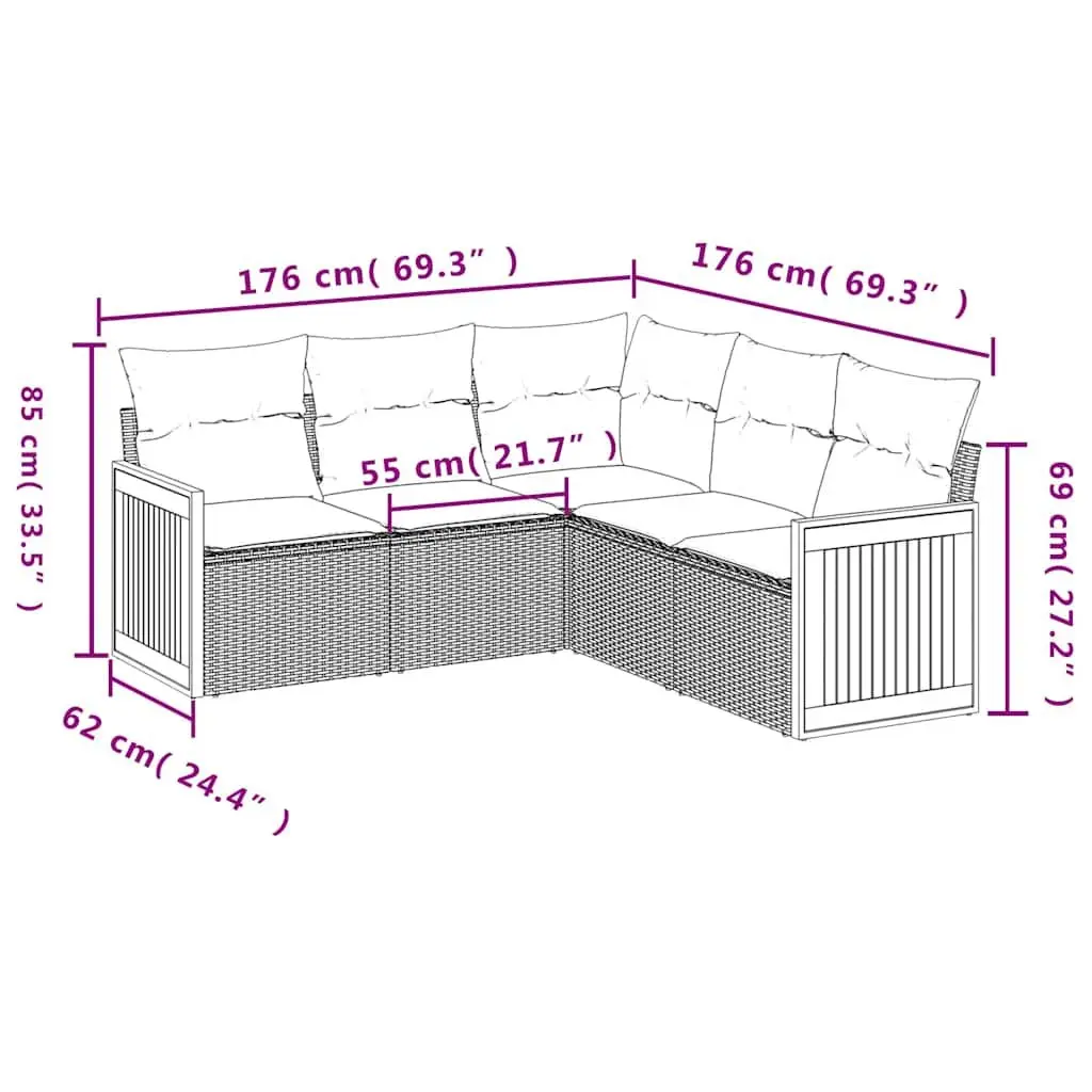 Garden Sofa Set 5 Piece Outdoor Furniture Patio Sectional with Cushions Black