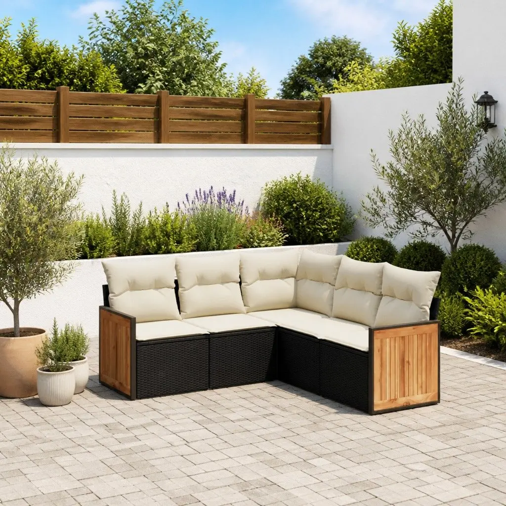 5-Piece Garden Sofa Set in Black Rattan