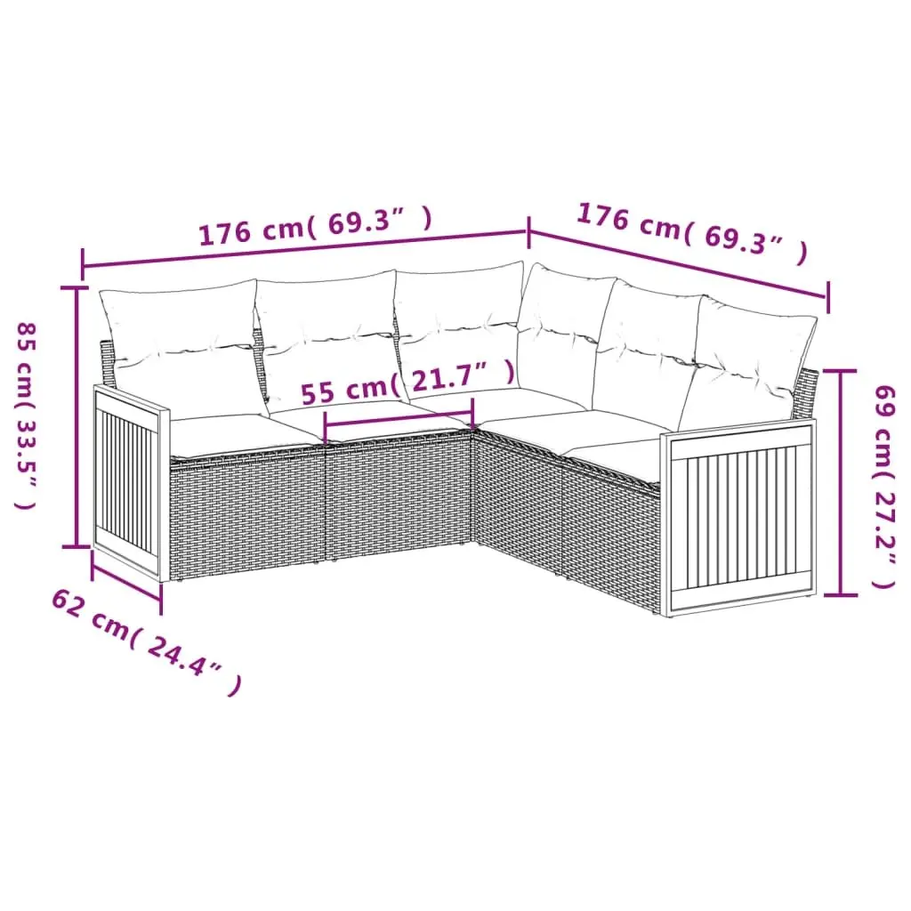 5-Piece Garden Sofa Set in Black Rattan