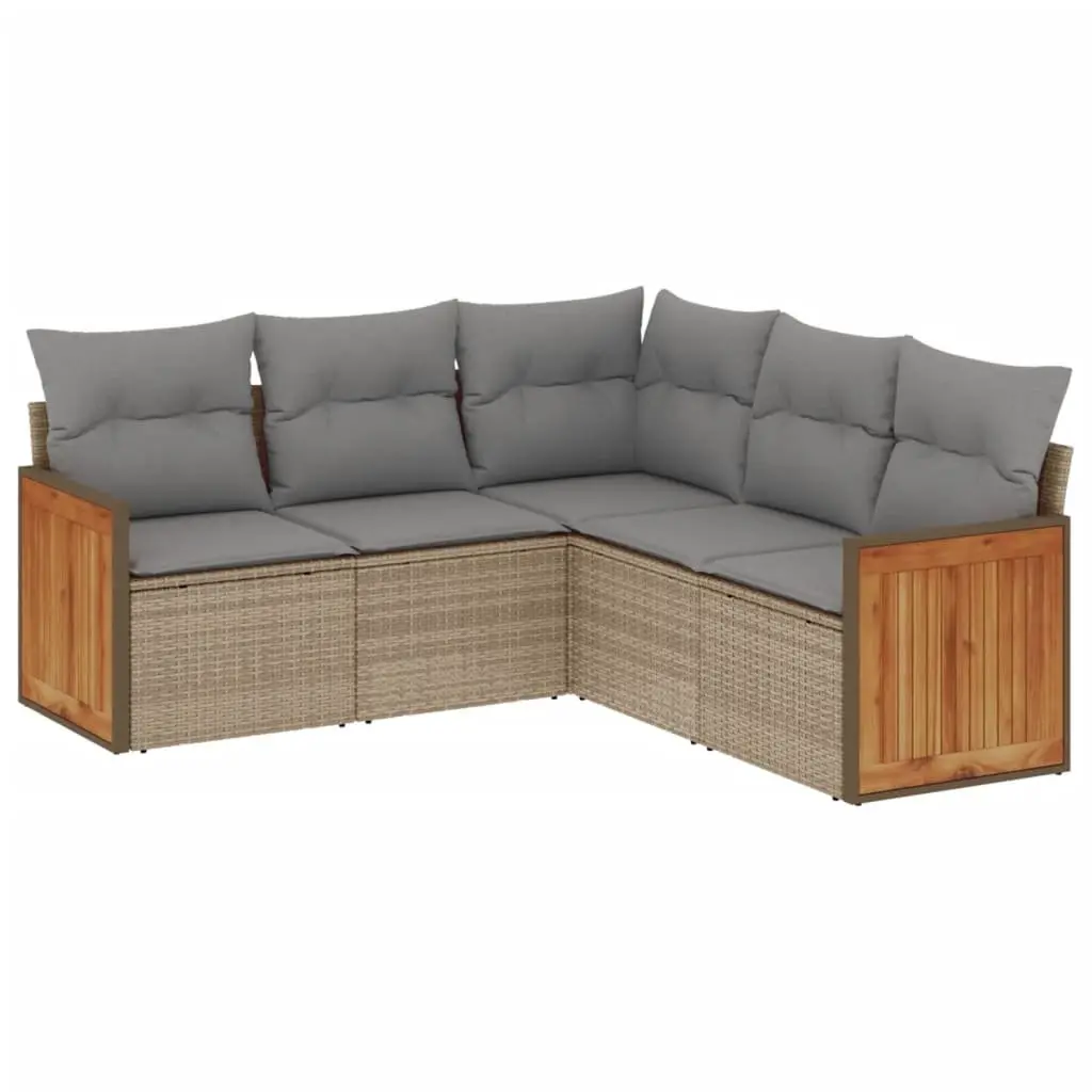 Garden Sofa Set Outdoor Furniture 5 Piece Modular Rattan Lounge Beige