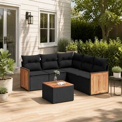 Garden Sofa Set 6 Piece Outdoor Furniture Black Poly Rattan Modular with