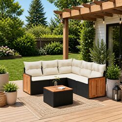 Specifications of 6-Piece Black Garden Sofa Set with Cushions