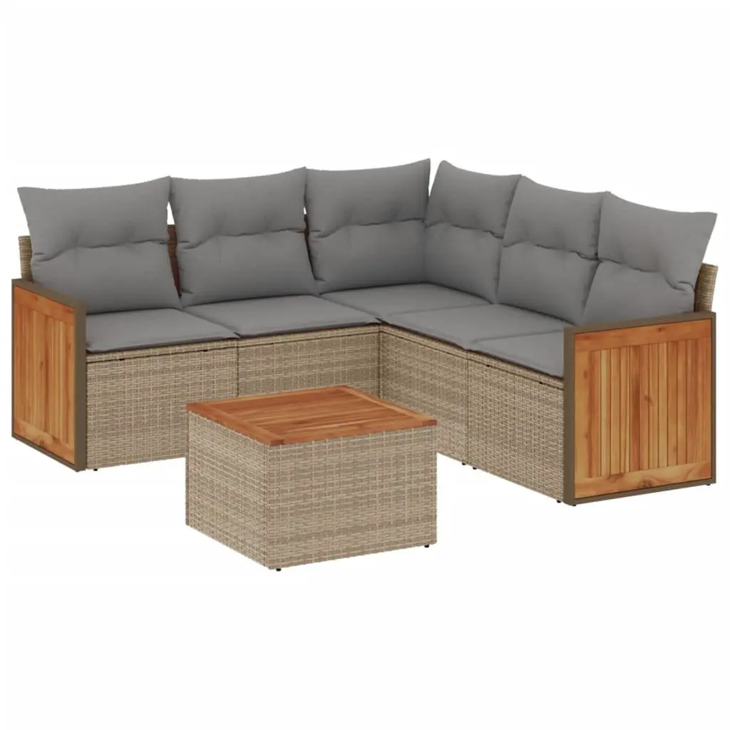 Garden Sofa Set Outdoor Furniture Patio 6 Piece Beige Poly Rattan with Cushions
