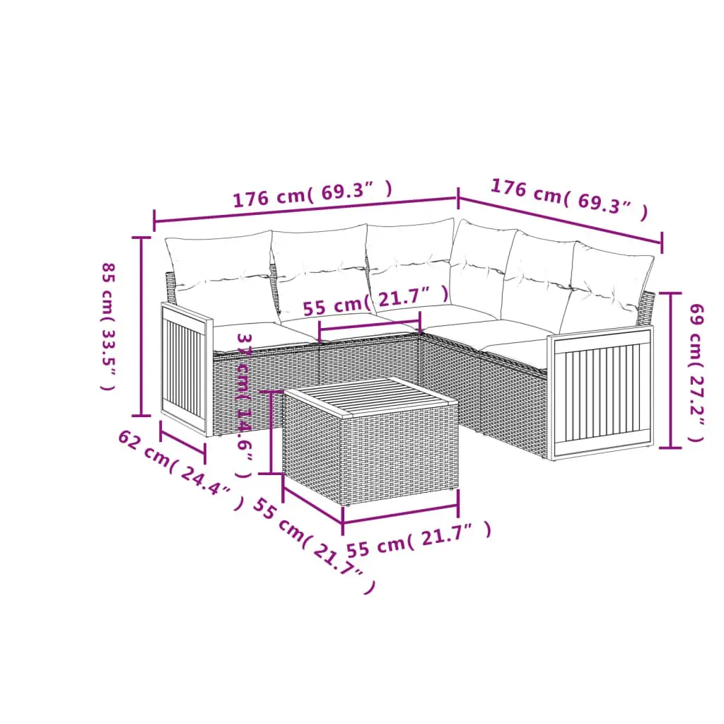 Garden Sofa Set Outdoor Furniture Modular 6 Piece Grey