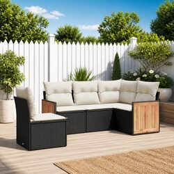 5-Piece Modular Patio Sofa Set in Black Poly Rattan